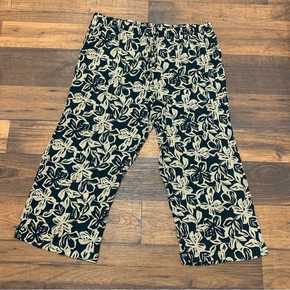 Robert Louis Womens Beige Black Floral Wide Leg Fluid Pants Stretch Boho 1X